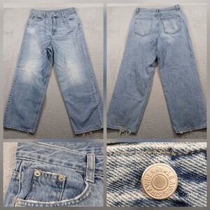 Strawberry Leaves Light Wash Distressed Wide Leg Jeans Women's Size L EUC